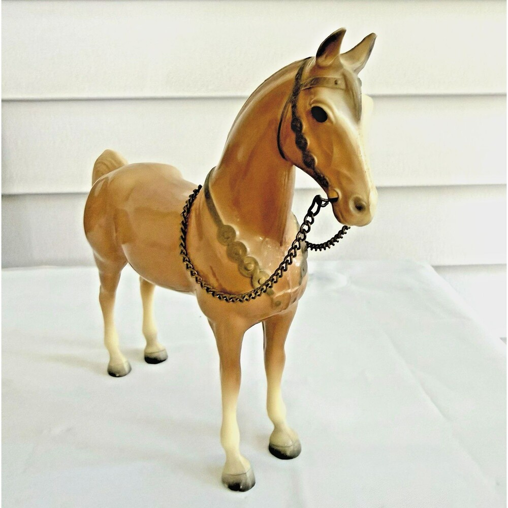 Vintage Plastic 7” Tall Breyer Palomino Horse Western Horse Chain Reins Trigger